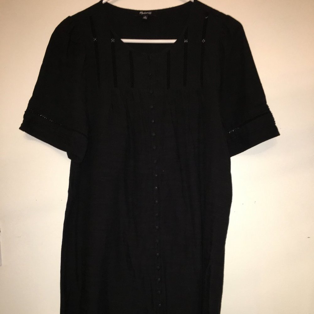 Madewell Midi Black Lattice Shift Button Dress